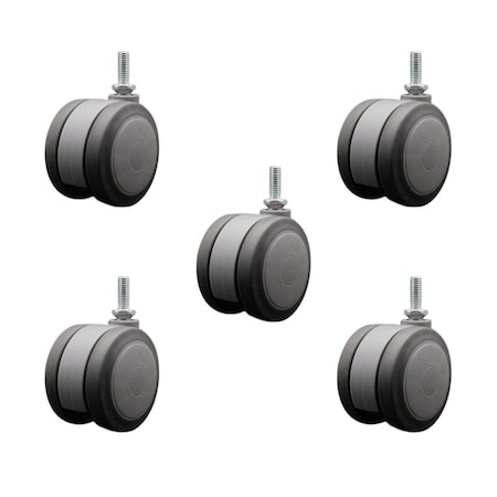 Service Caster 3'' Gray Heavy Duty Floor Safe Twin Wheel Caster 3/8'' Threaded Stem, 5PK SCC-TS02S75-TPR-GRY-381610-5